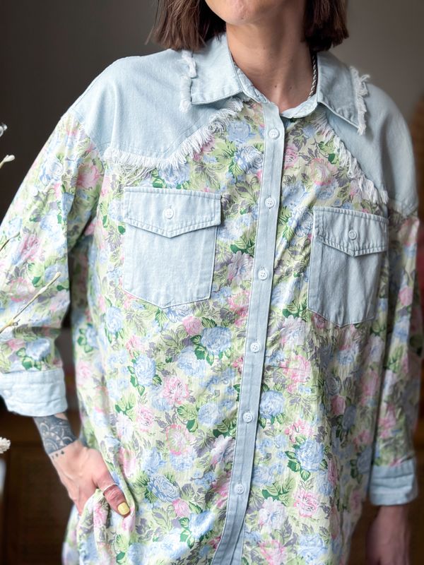 Flower Denim Oversized Shirt