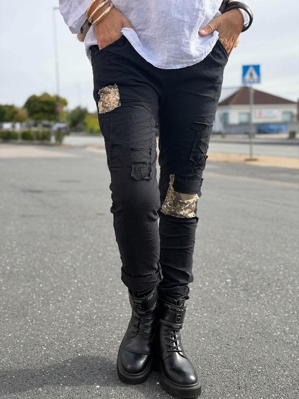 Stretchy Sequin Patch Pant