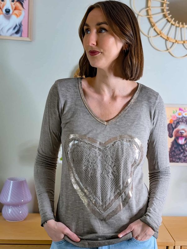 Heart Shimmer Basic Ribbed Sweater