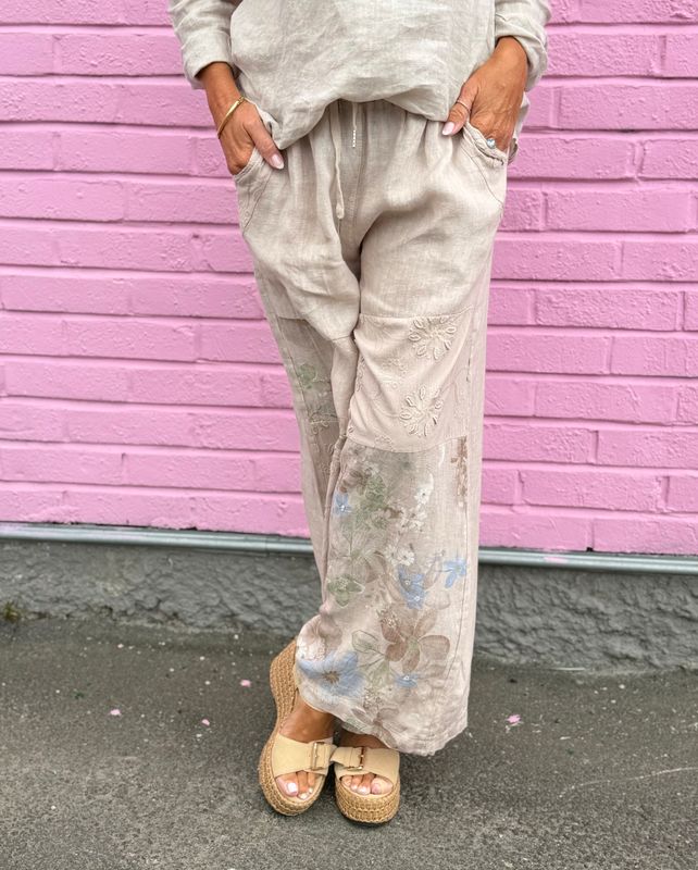 Flower Boho Linen Pant