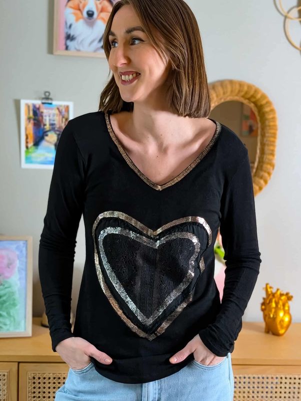 Heart Shimmer Basic Ribbed Sweater