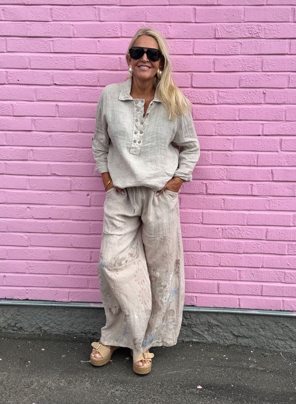 Flower Boho Linen Pant