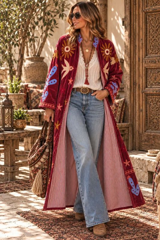Suzani Velvet Long Kimono Qnuz