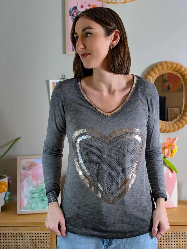 Heart Shimmer Basic Ribbed Sweater