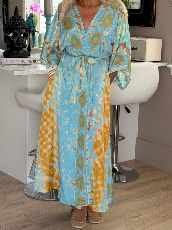Bree Kimono Sunny Turquoise/Brown 