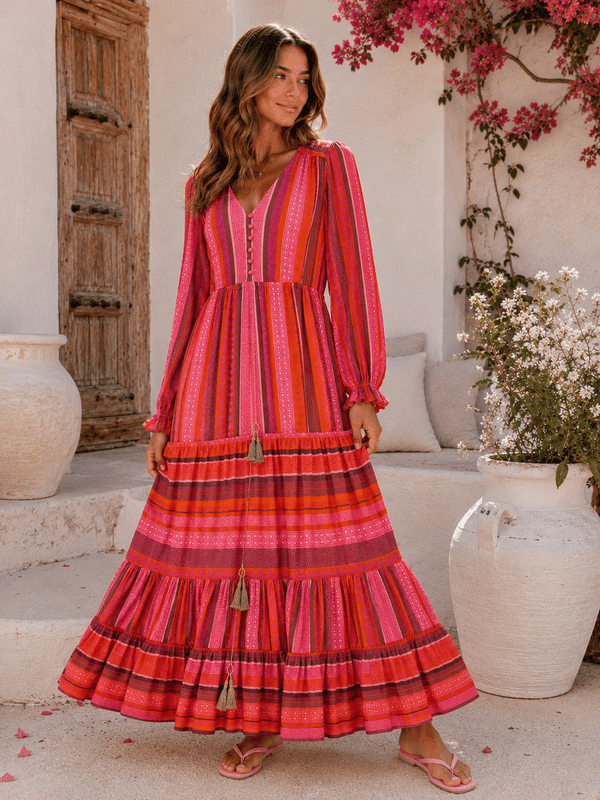 Gina Stripe Dress w/tassels  Last Queen 