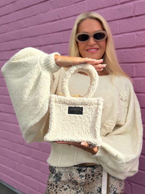 Beige Teddy Mini Tote Bag Sorena